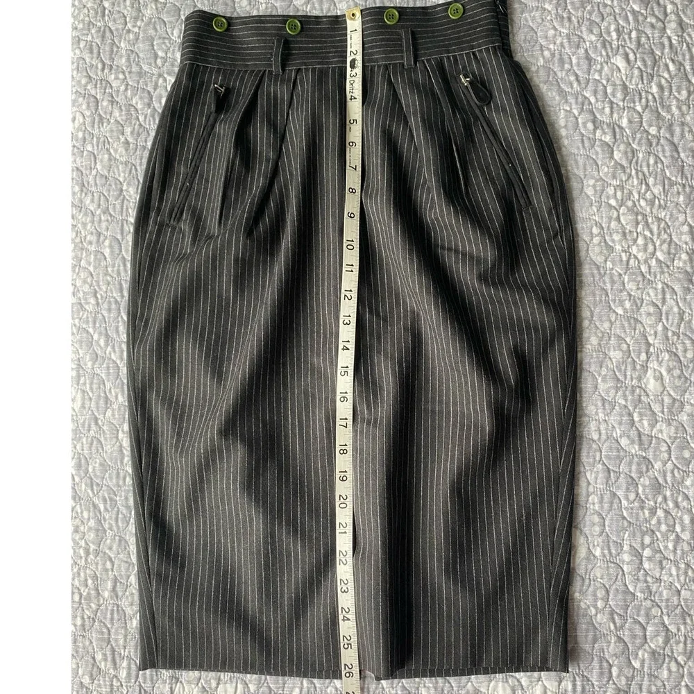 Paul Smith Wool Black Lined Pinstripe Skirt Pockets Buttons Size 42 (US 4/6)